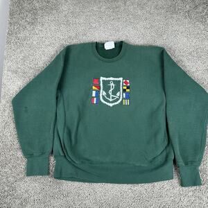 Vintage Lee Sweatshirt Mens XL Green Nautical Anchor Flags Crewneck Made USA 90s